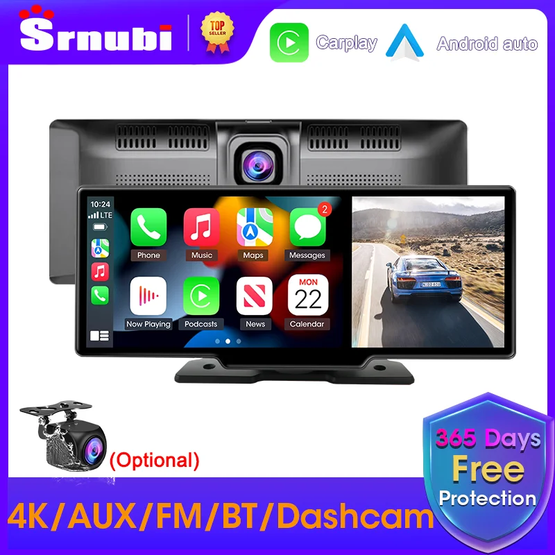 Srnubi 10.26 Inch Dash Cam Rearview Camera Carplay & Android Auto DVR GPS Navigation Video Dashboard Mirror Monitor Car DVRs