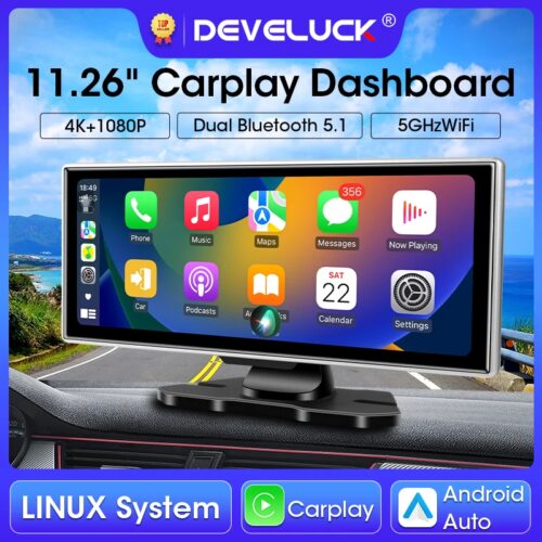 11.26 inch Car DVR 4K Dash Cam Dual Lens Wireless Carplay & Android Auto Video Recorder